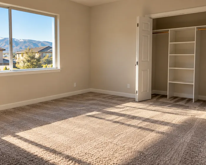 An office break room with clear counters, emptied bins and a mopped floor